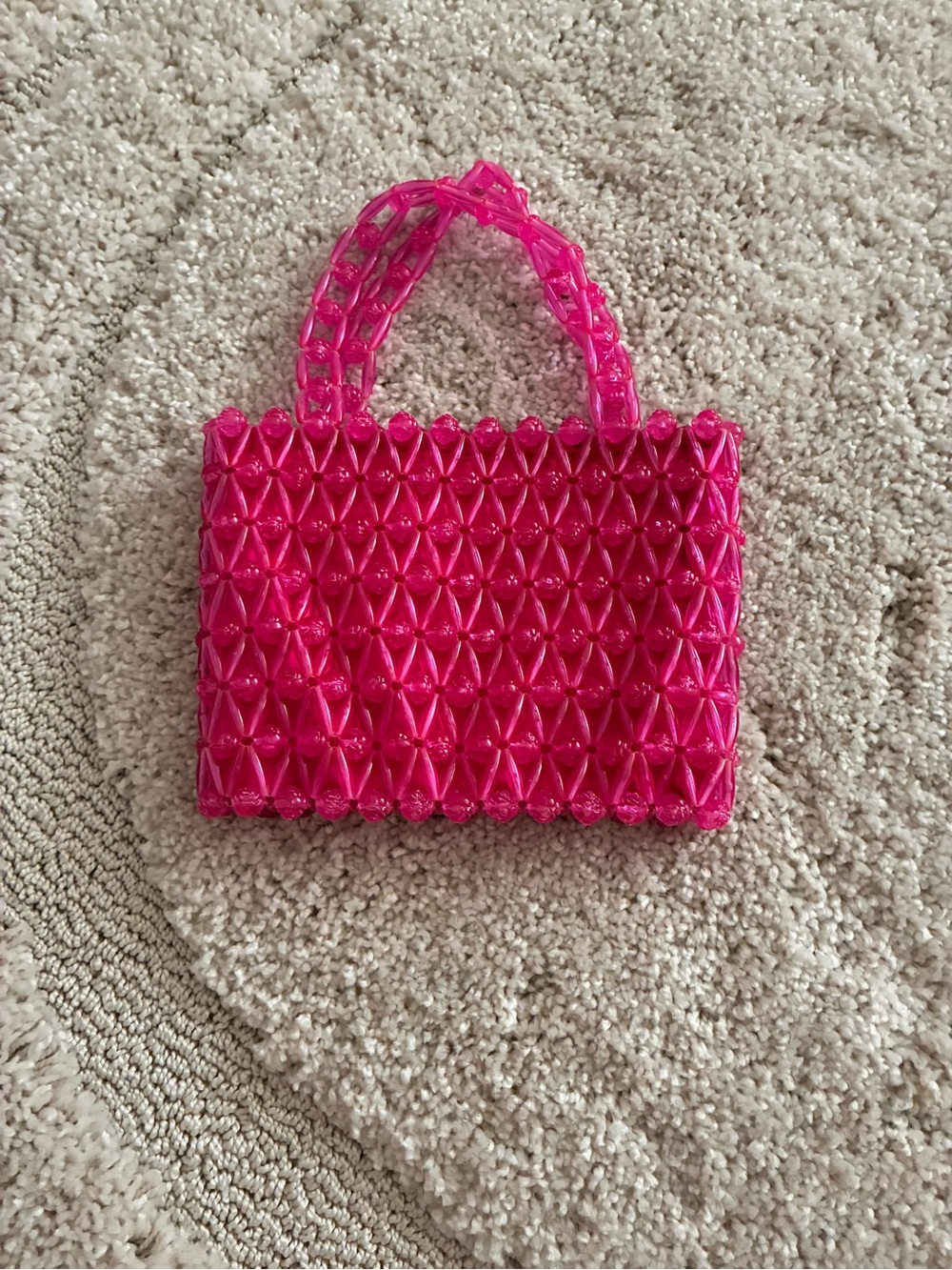 VINTAGE 1970s/ 1980s Hot Pink Mini Beaded Tote Bag